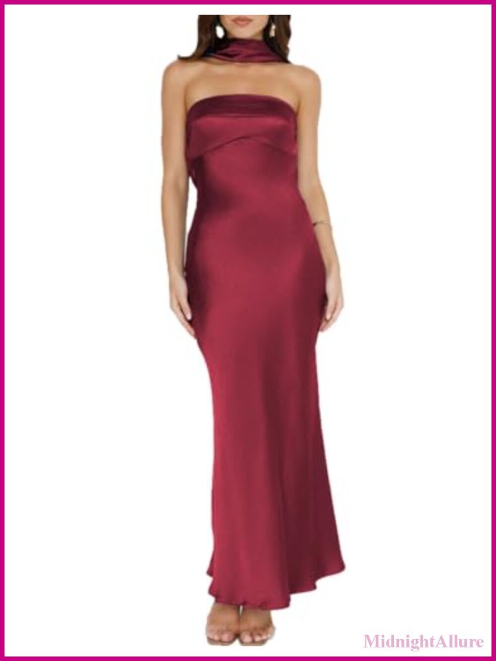 Satin Strapless Maxi Dress Formal Open Back Wedding Guest Sleeveless